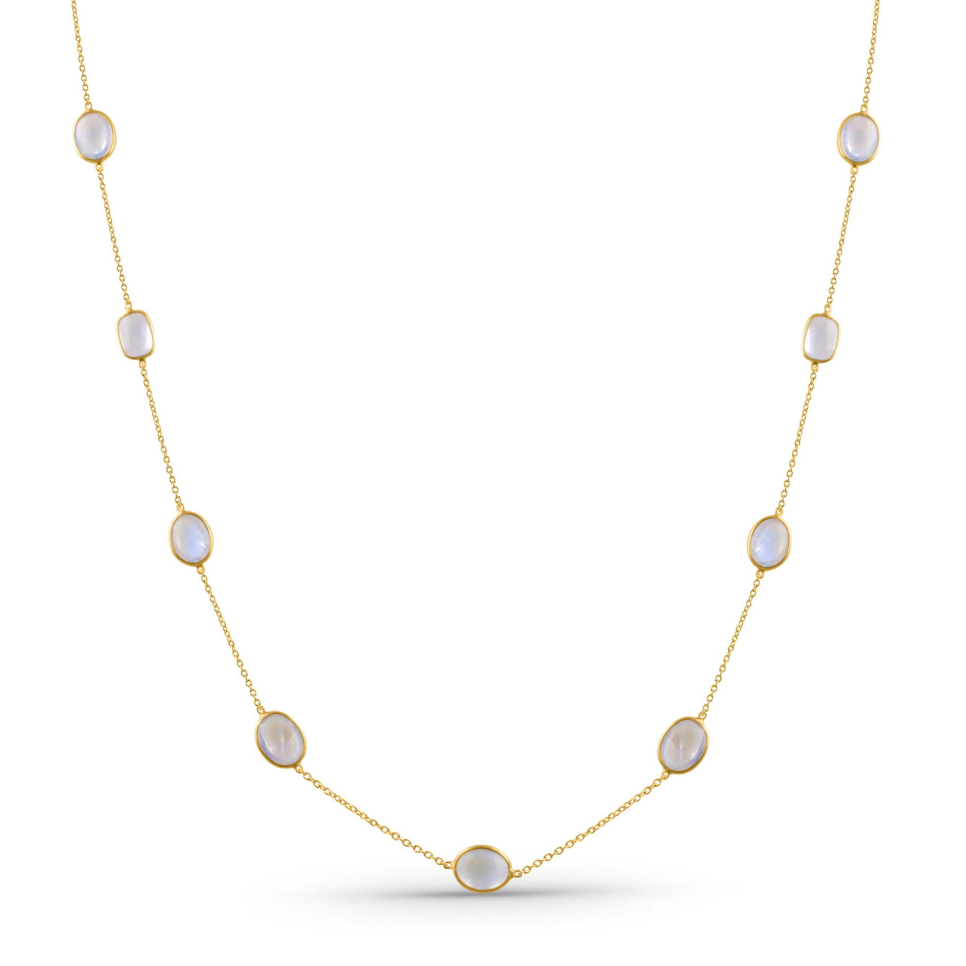 Rainbow Moonstone Oval Necklace With 18 Kt Gold