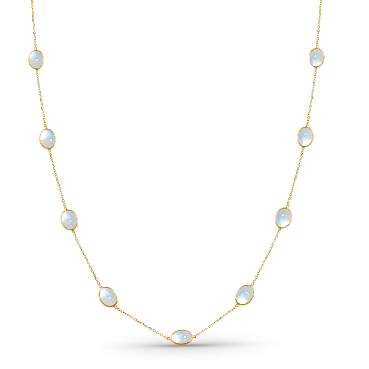 Rainbow Moonstone Oval Necklace With 18 Kt Gold