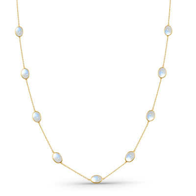 Rainbow Moonstone Oval Necklace With 18 Kt Gold