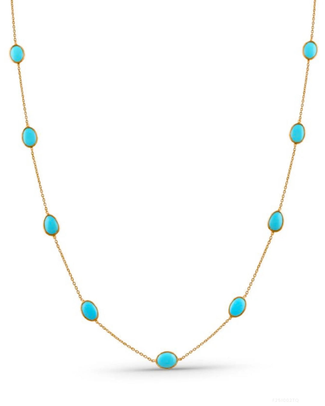 18K Gold Turquoise Oval Station Necklace | Turquoise Necklace