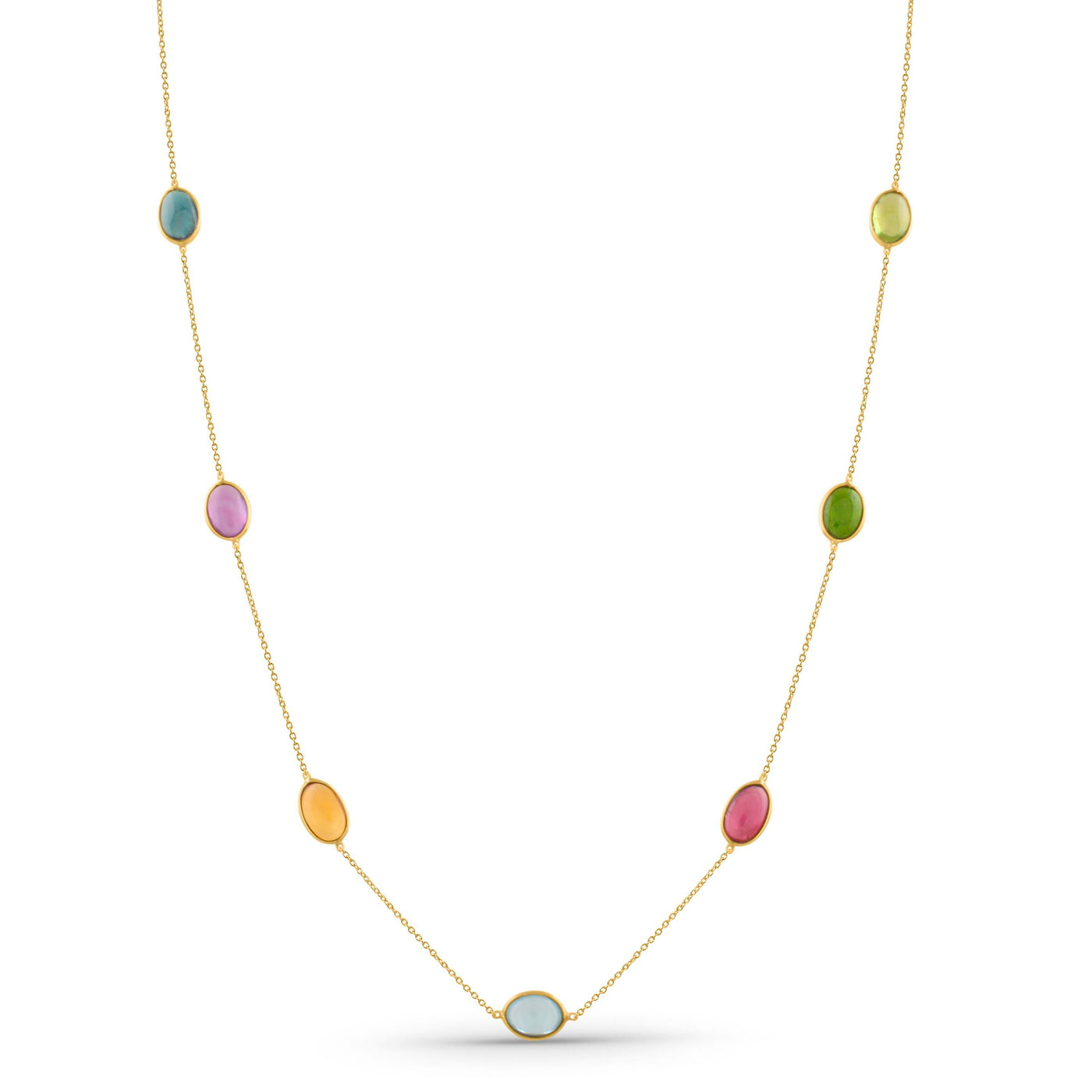 Multicolor Stone Oval Necklace With 18 Kt Gold
