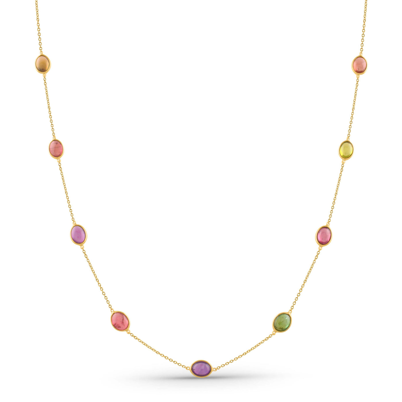 Multicolor Stone Oval Necklace With 18 Kt Gold
