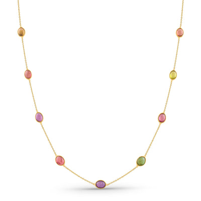 Multicolor Stone Oval Necklace With 18 Kt Gold