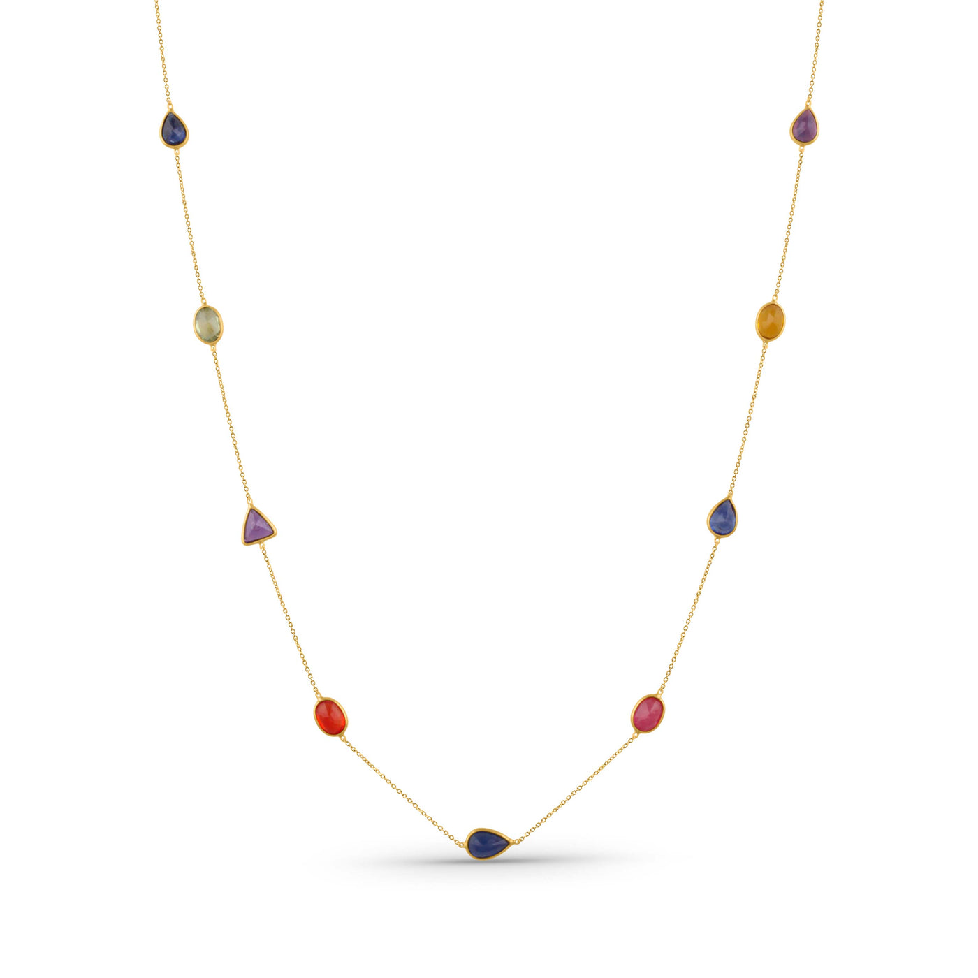 Multicolor Stone Mix Shape Necklace With 18 Kt Gold