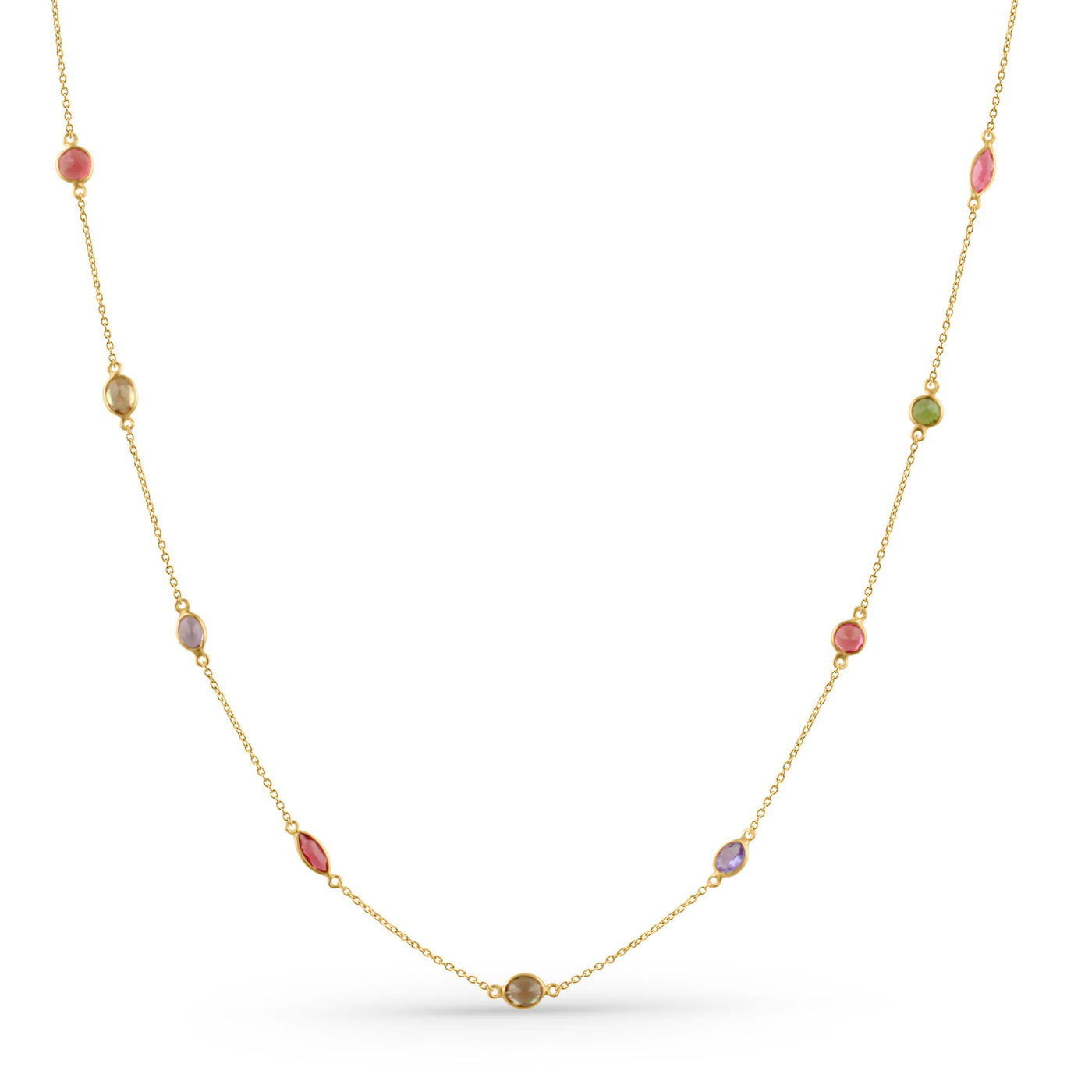 Multicolor Stone Mix Shape Necklace With 18 Kt Gold