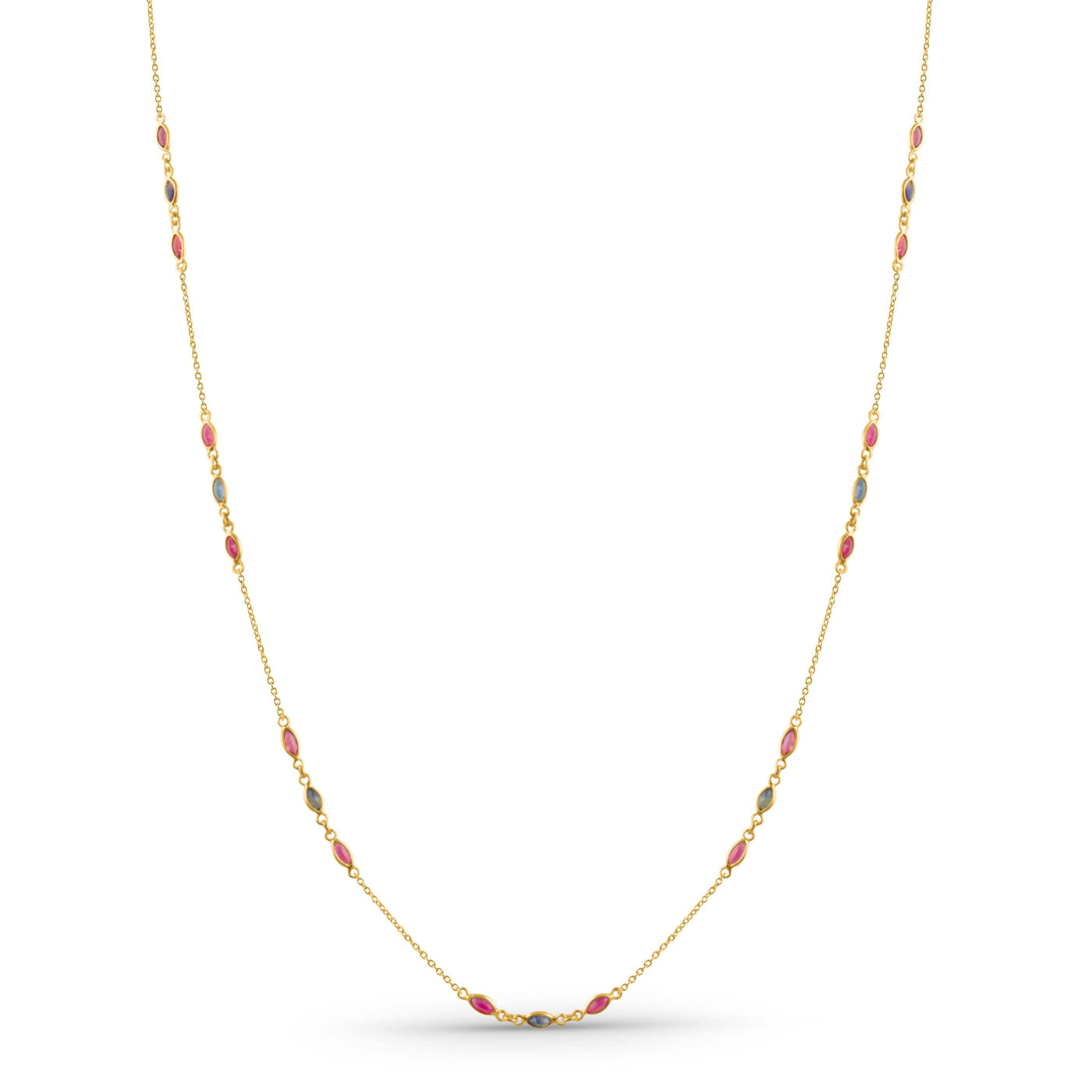 Multicolor Stone Marquise Necklace With 18 Kt Gold