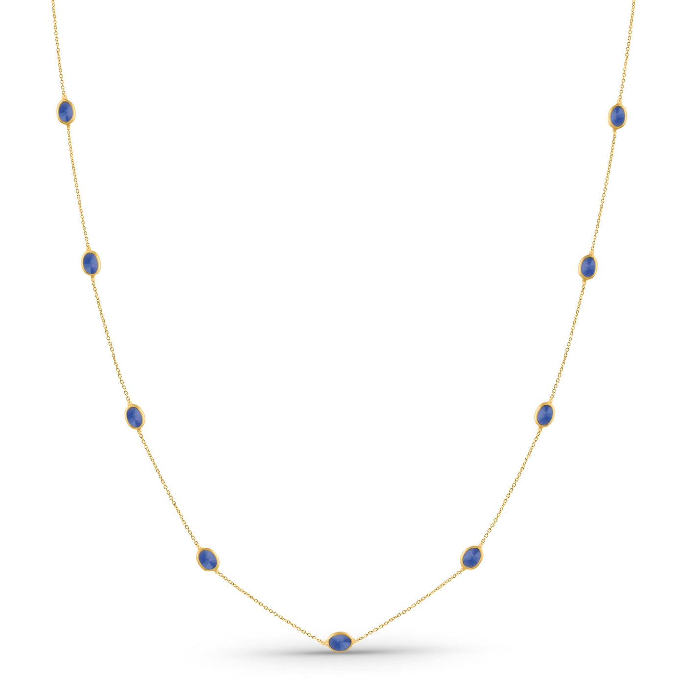 Blue Sapphire Oval Necklace With 14 Kt Gold