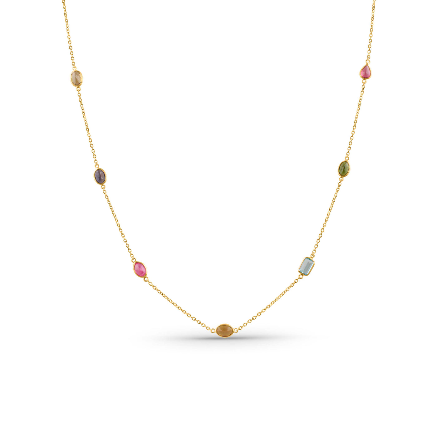 Multicolor Stone Mix Shape Necklace With 18 Kt Gold