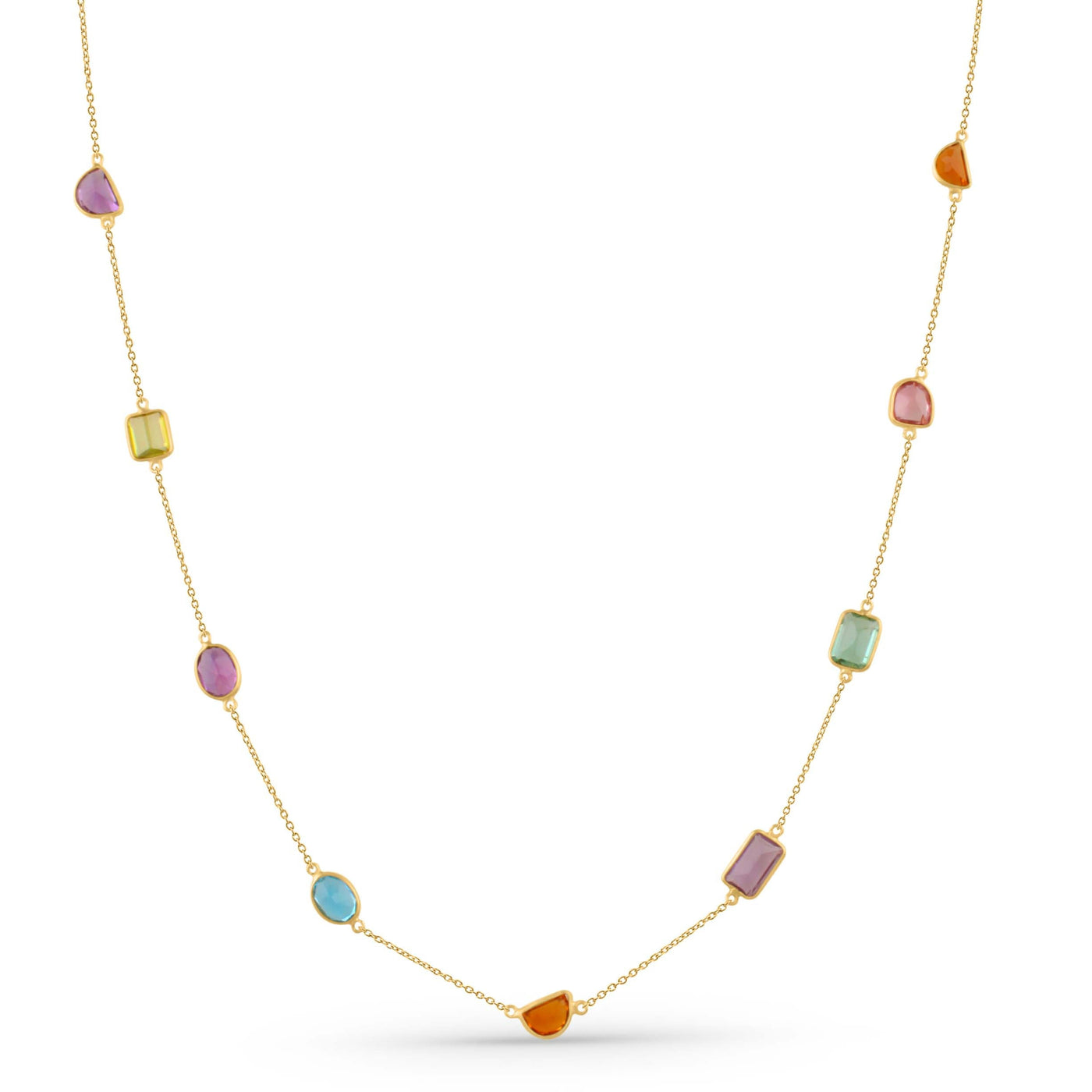 Multicolor Stone Mix Shape Necklace With 18 Kt Gold