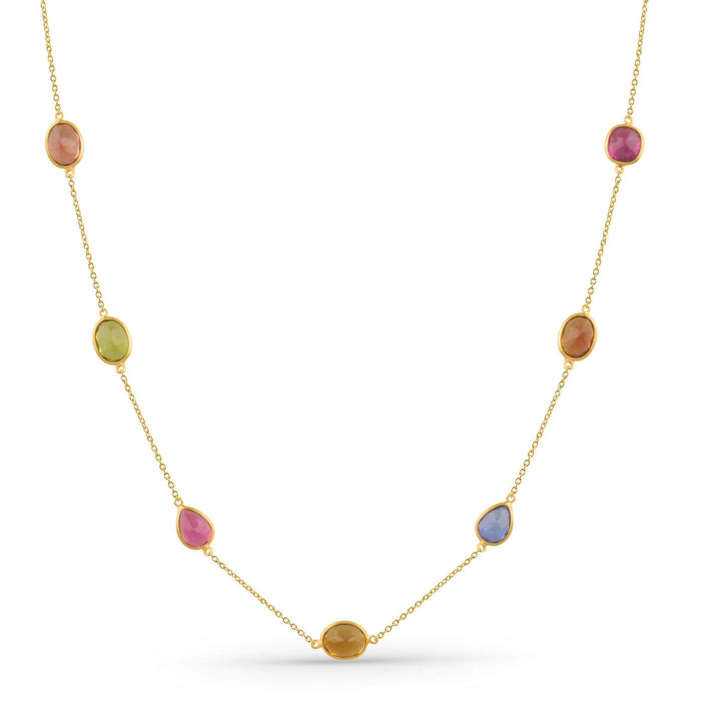 Multicolor Stone Mix Shape Necklace With 18 Kt Gold