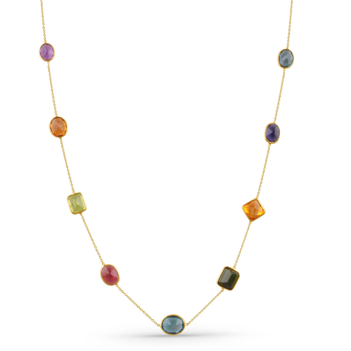 Multicolor Stone Mix Shape Necklace With 18 Kt Gold