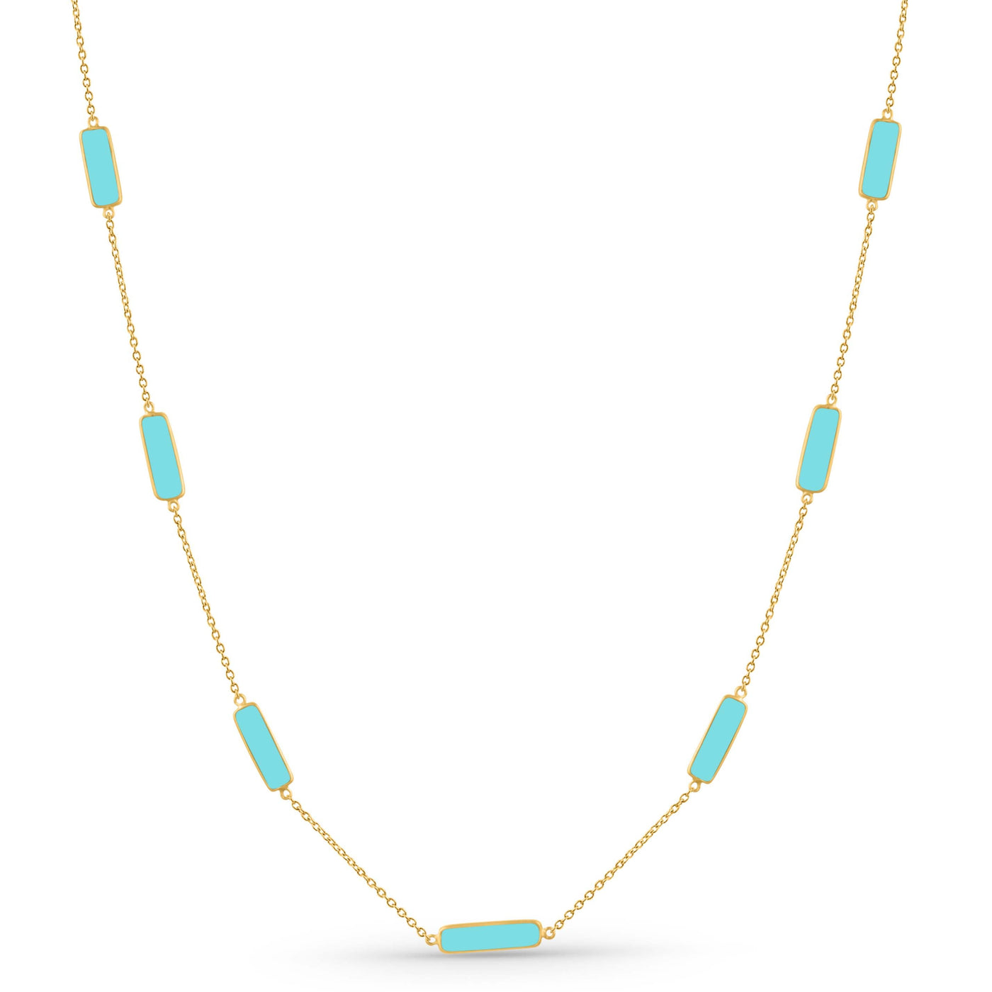 Turquoise Rectangle Necklace With 18 Kt Gold