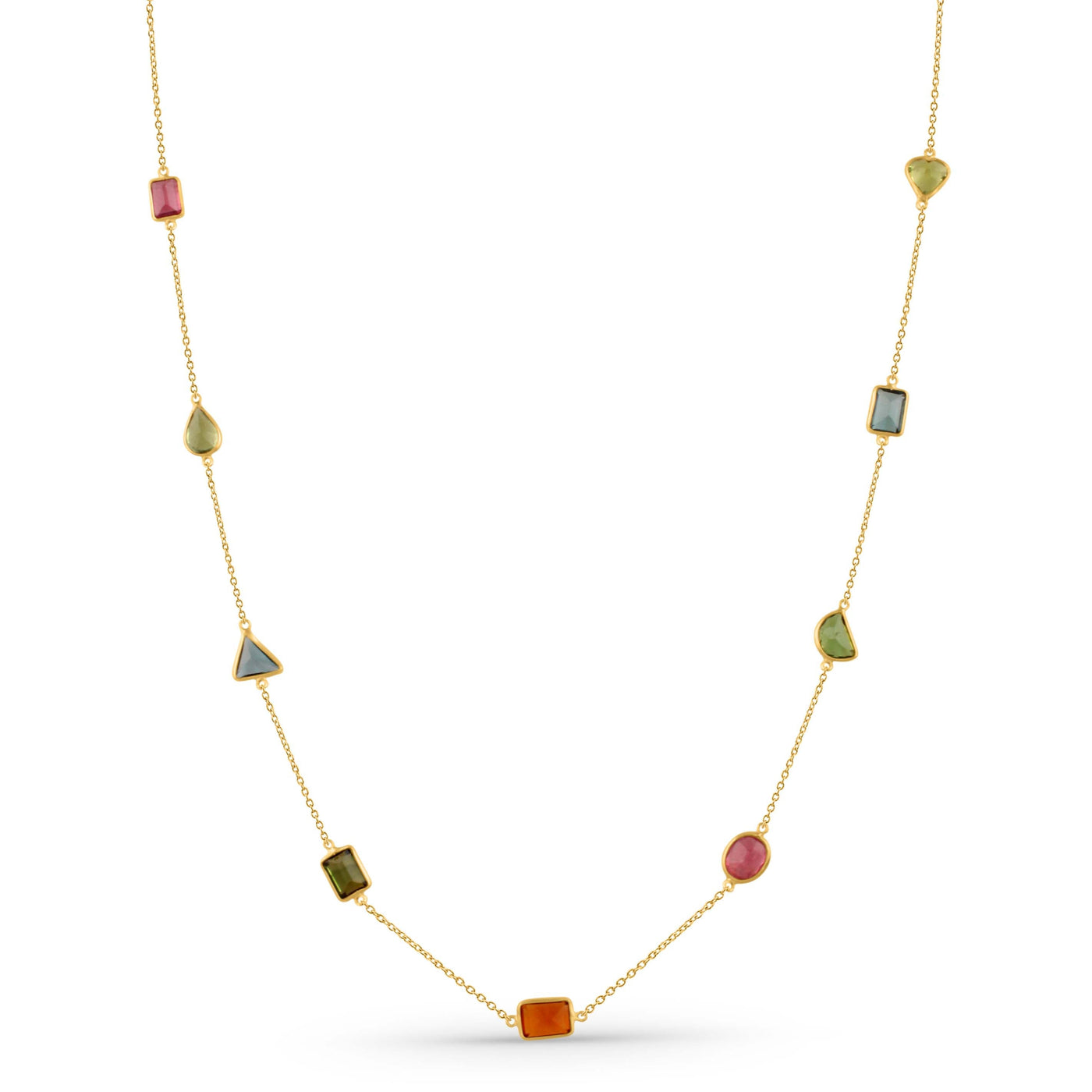 Multicolor Stone Mix Shape Necklace With 18 Kt Gold