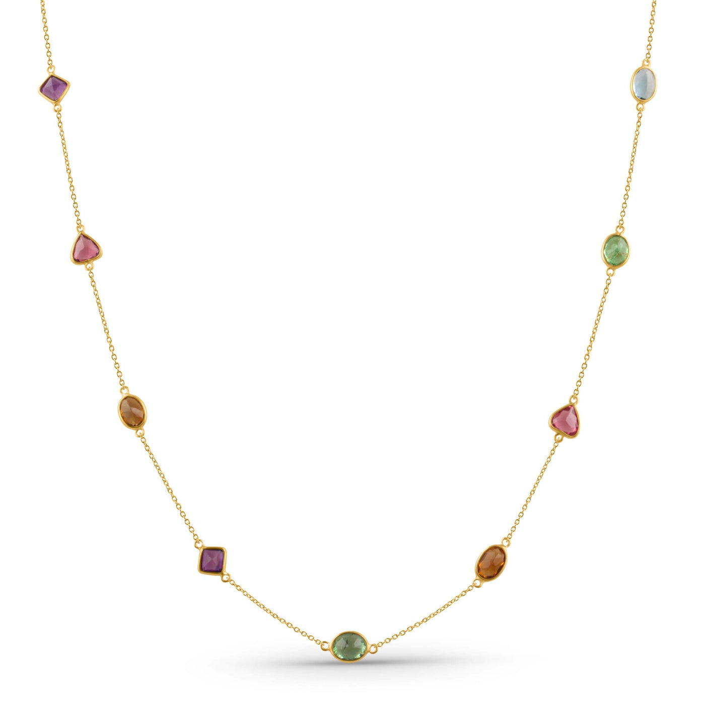 Multicolor Stone Mix Shape Necklace With 18 Kt Gold