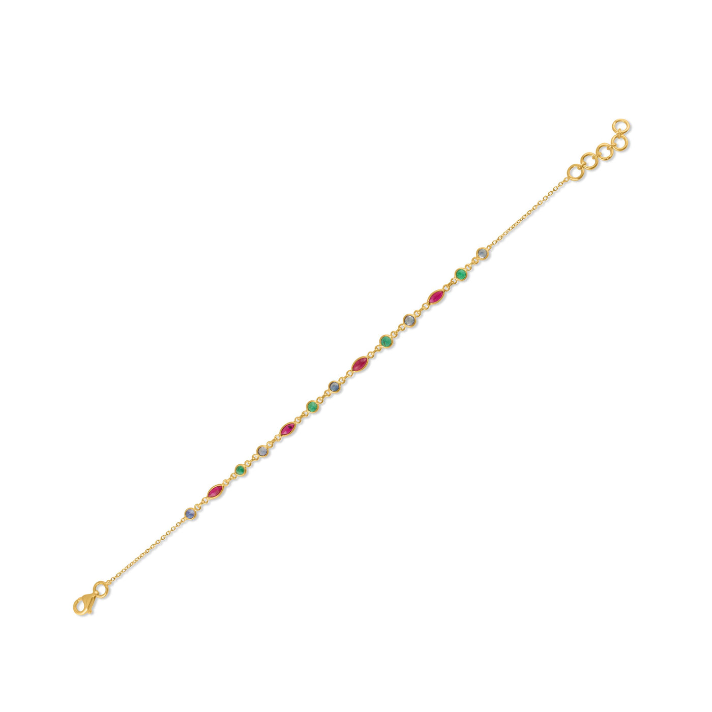 Emerald, Ruby And Blue Sapphire Mix Shape Bracelet With 18 Kt Gold