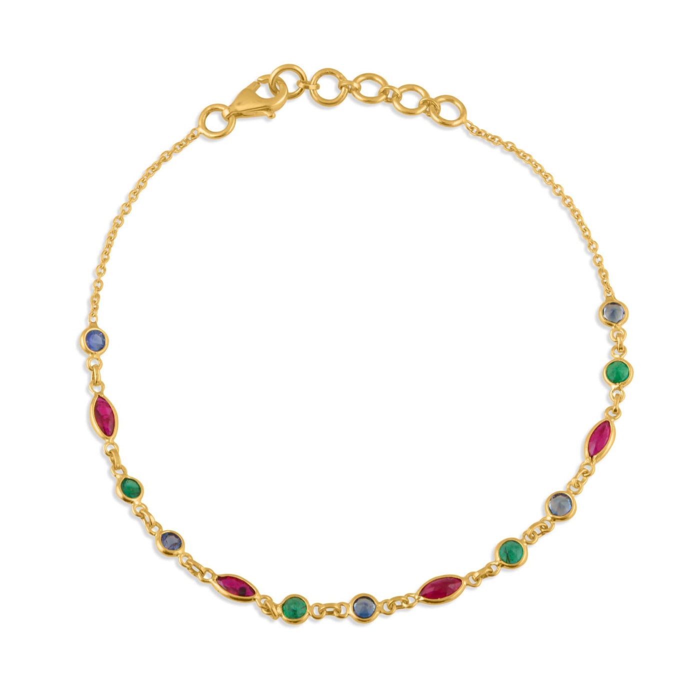 Emerald, Ruby And Blue Sapphire Mix Shape Bracelet With 18 Kt Gold
