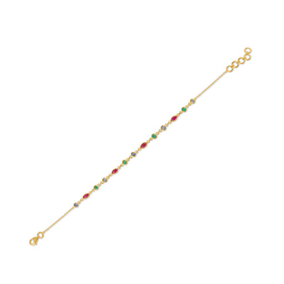 Emerald, Ruby And Blue Sapphire Mix Shape Bracelet With 18 Kt Gold