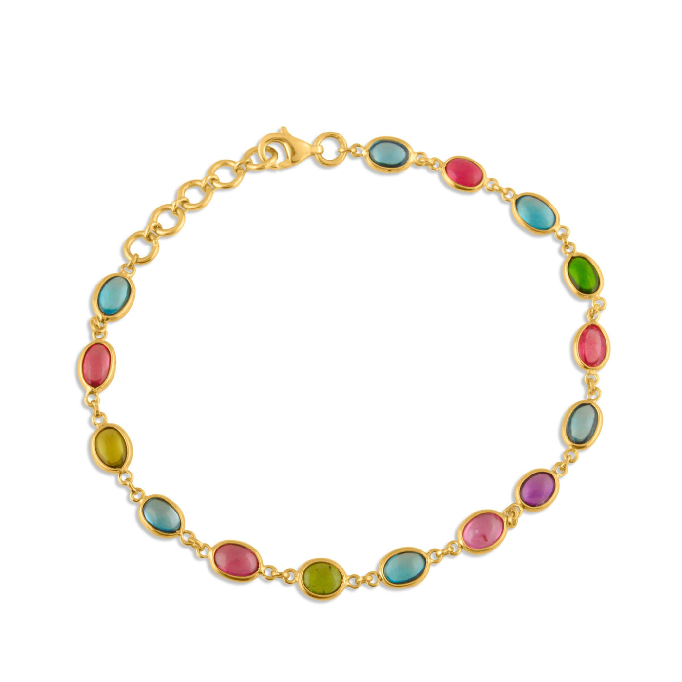 Multicolor Stone Oval Bracelet With 18 Kt Gold