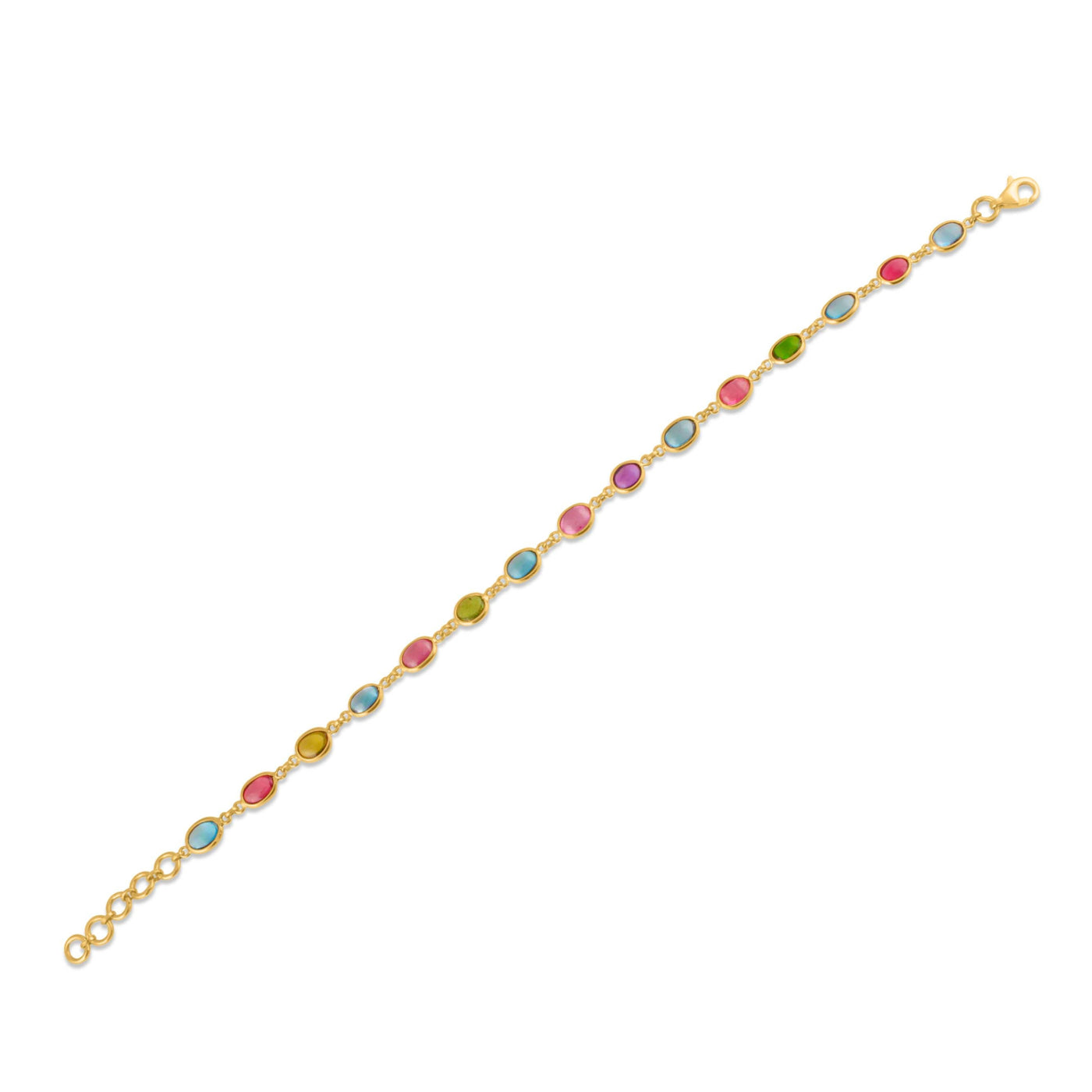 Multicolor Stone Oval Bracelet With 18 Kt Gold