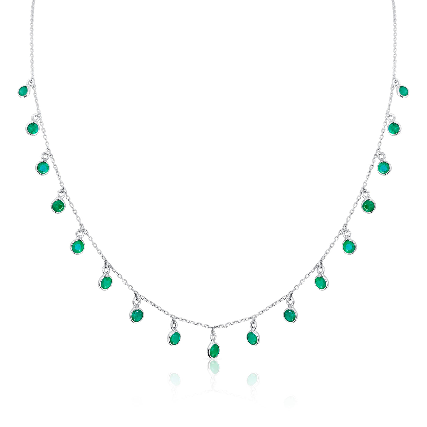 Emerald Round Necklace In 18K White Gold