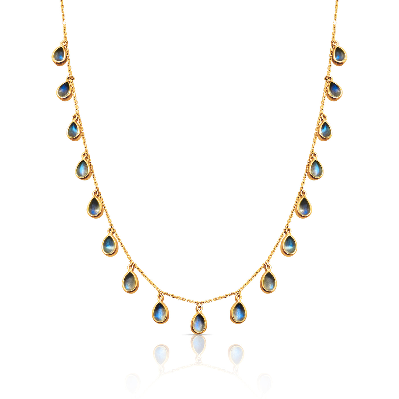 Rainbow Moonstone Pear Shape Necklace In 18K Rose Gold