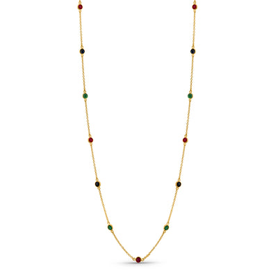 Gemstone Station Necklace In 18K Yellow Gold - Rounds