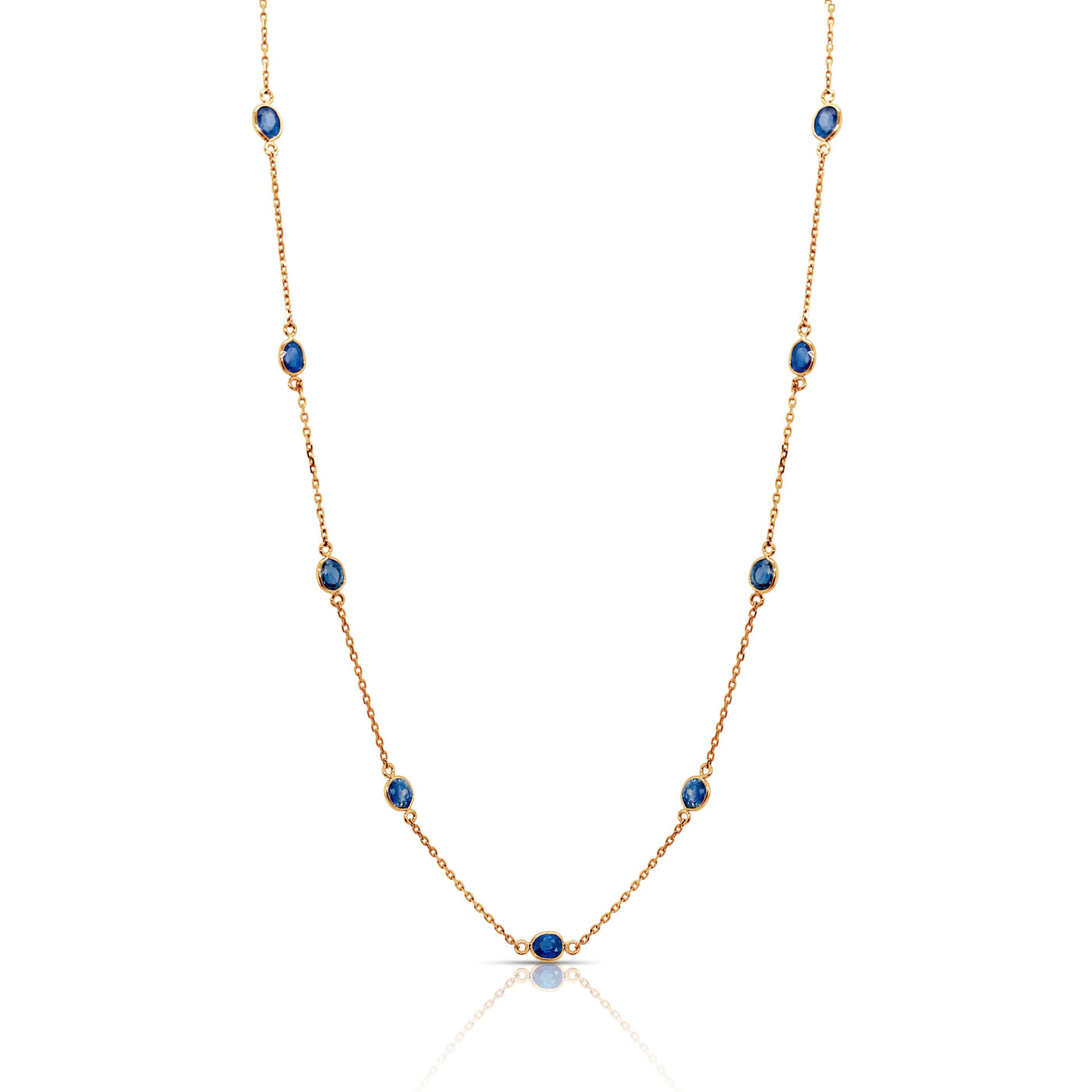 Blue Sapphire Oval Necklace In 18K Yellow Gold
