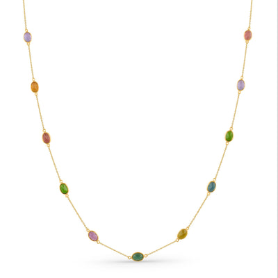 Multicolor Stone Oval Necklace With 18 Kt Gold
Multicolor Stone Oval Necklace