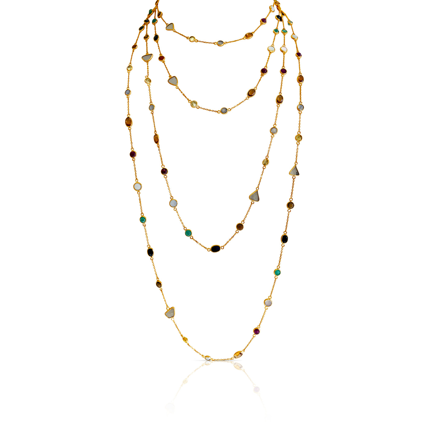 9 Precious Gemstone Necklace In 18K Yellow Gold