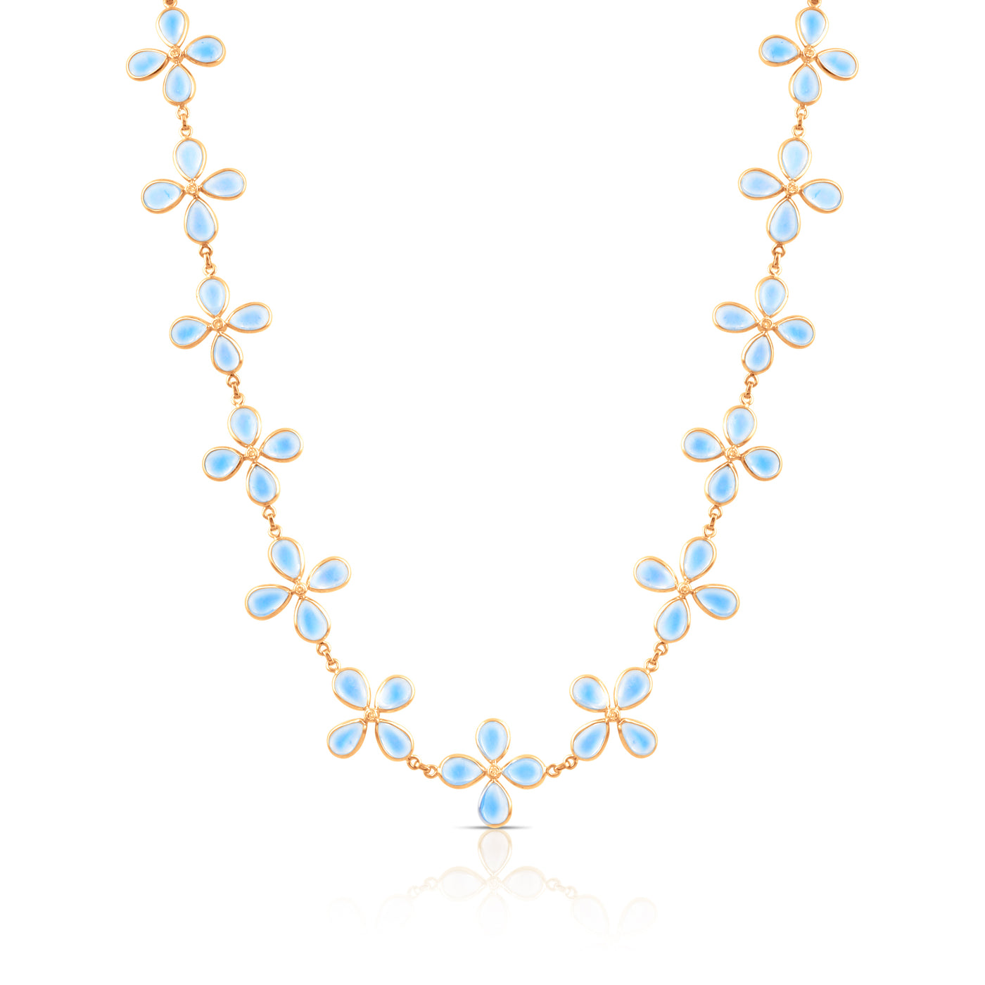 Rainbow Moonstone Pear Shape And Diamond Round Necklace In 18K Yellow Gold