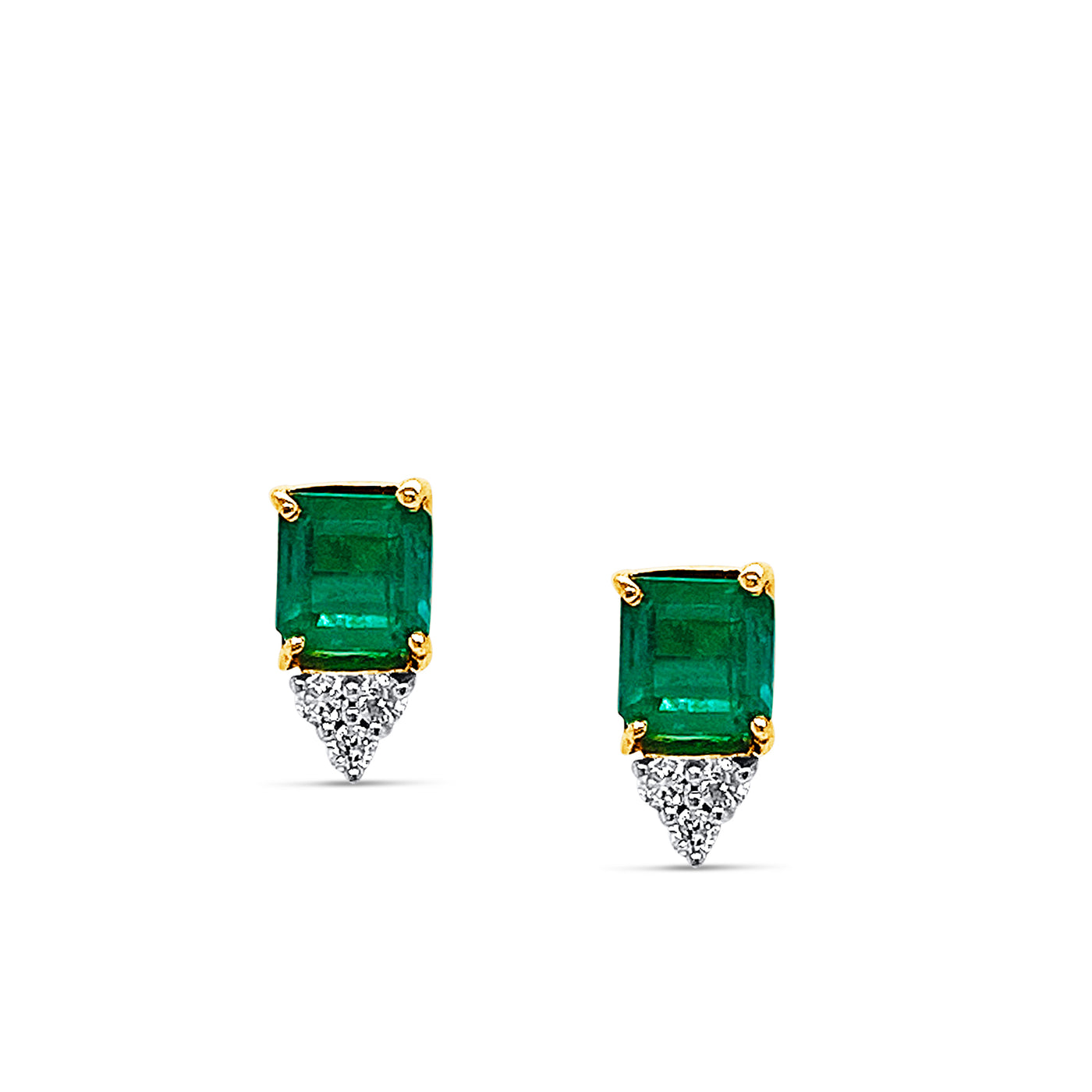 Emerald Rectangle And Diamond Stud Earring In 18K Yellow Gold