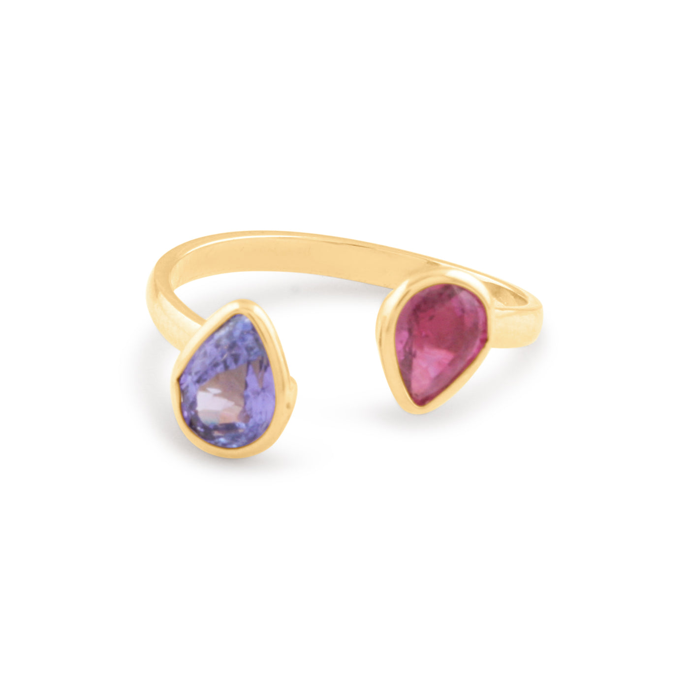 Ruby & Tanzanite Pear Shape Ring In 18K Yellow Gold