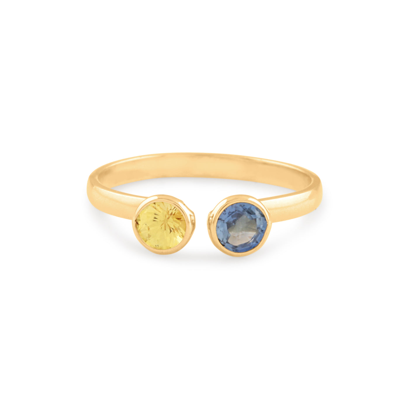 Blue Sapphire & Yellow Sapphire Rd. Ring In 18K Yellow Gold