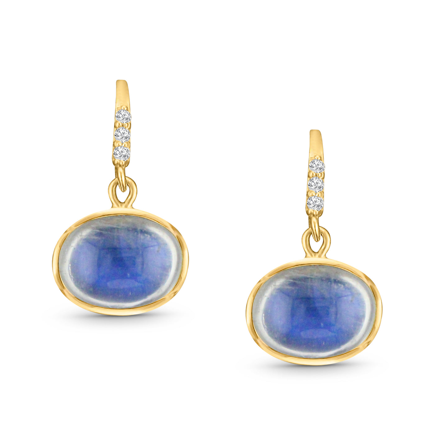 Rainbow Moonstone Oval & Diamond Earring In 18K Yellow Gold