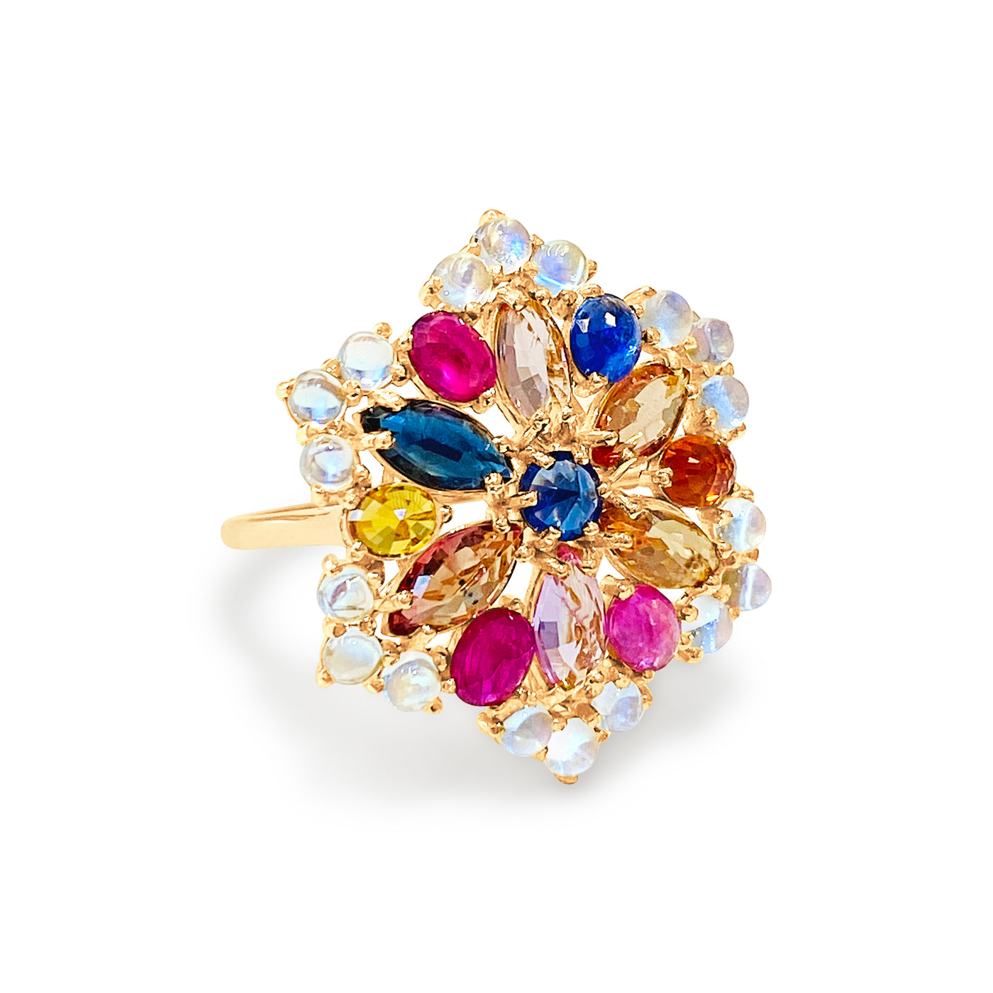 Multishape Multicolor Gemstone Ring In 18K Yellow Gold