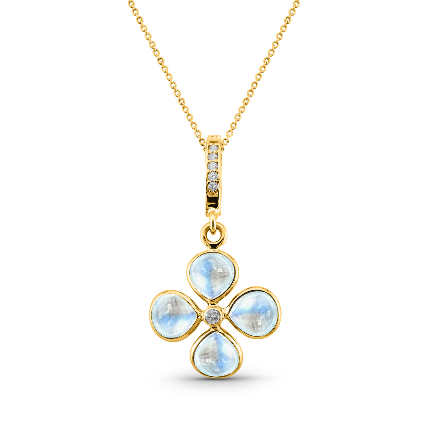 Rainbow Moonstone Tabiz Shape & Diamond Pendant In 18K Yellow Gold