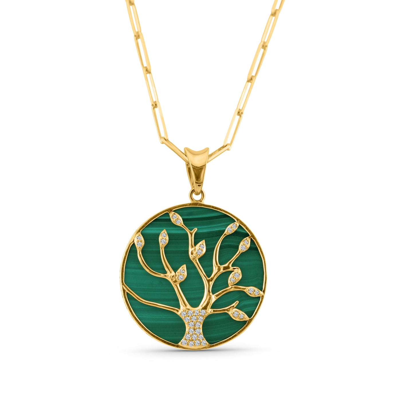 18K gold Malachite & Diamond pendant – exclusive flora collection jewelry by Tresor Collection
