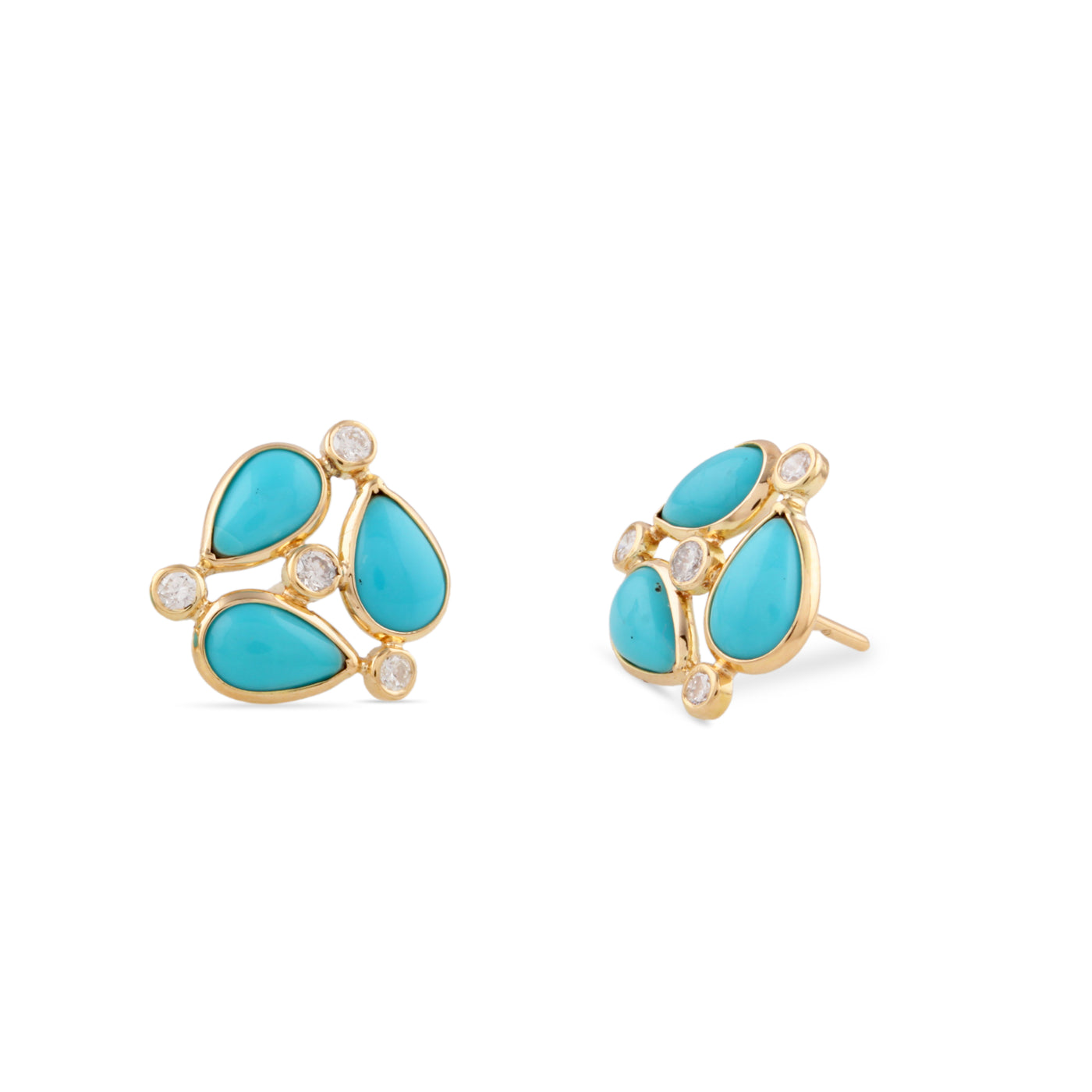 Turquoise Pear shape & Diamond Earring In 18K Yellow Gold