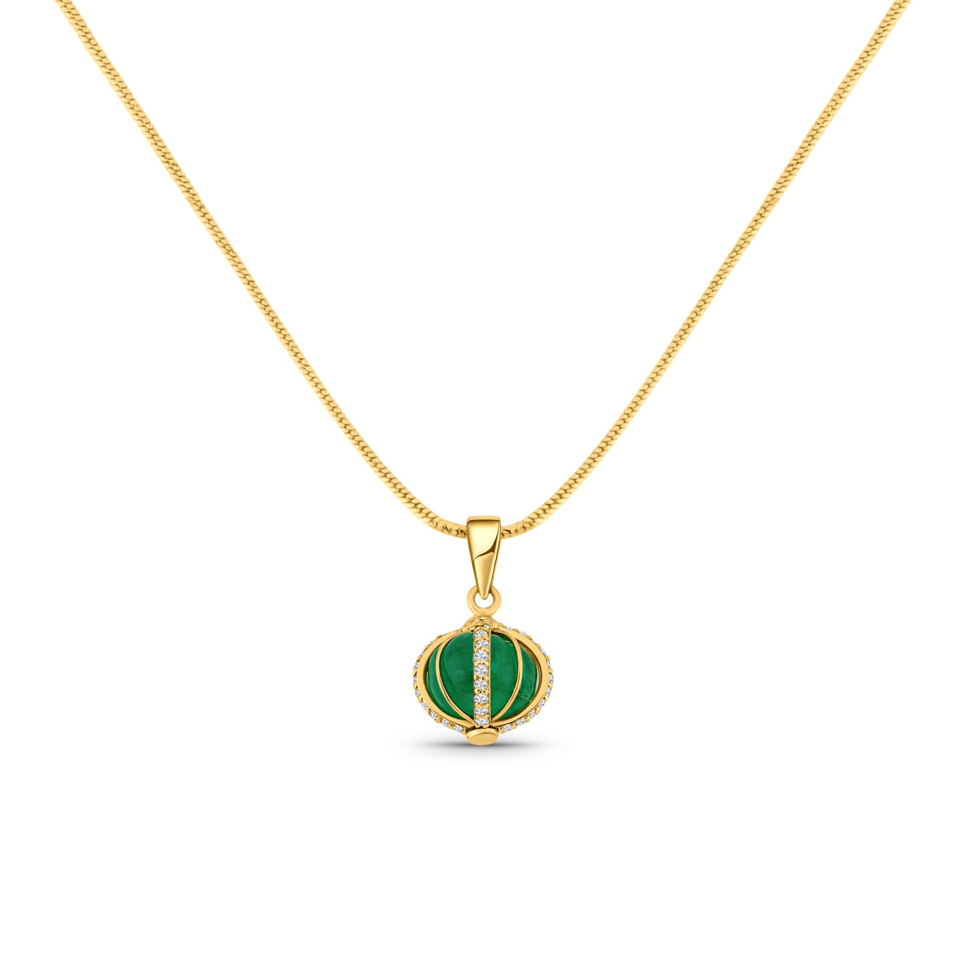 Emerald Beads & Diamond Pendant In 18K Yellow Gold