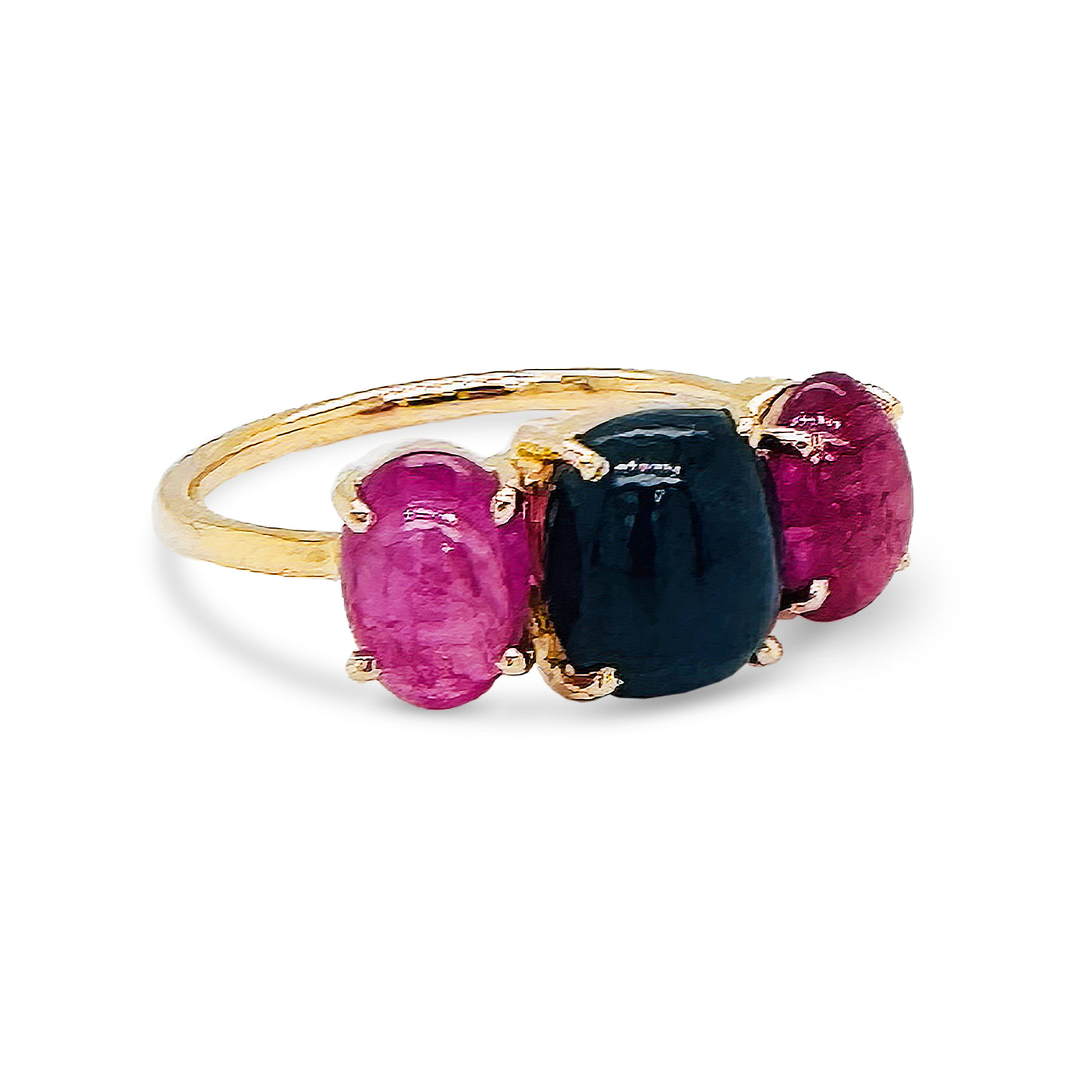 Blue Sapphire & Ruby Oval Ring In 18K Yellow Gold