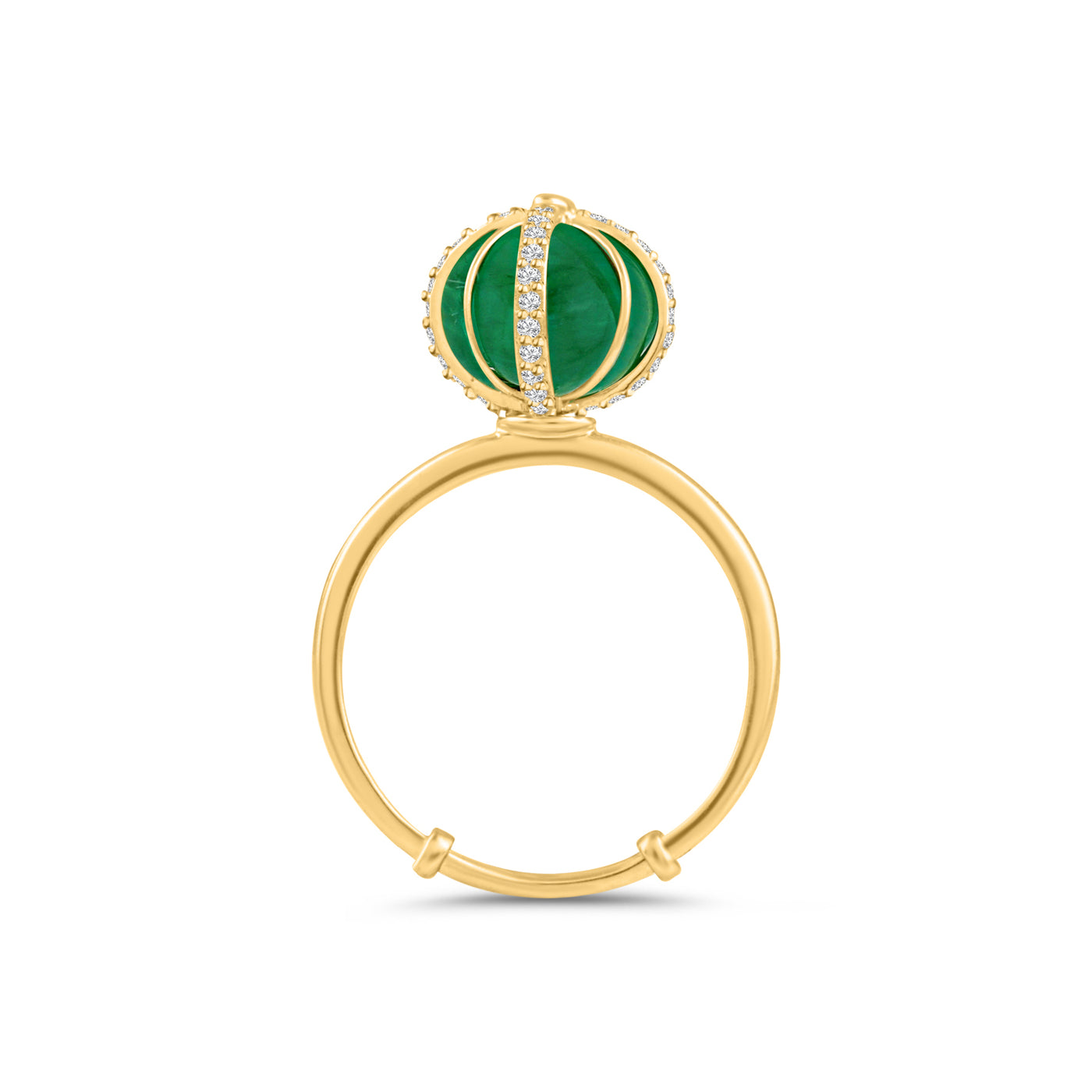 Emerald Beads & Diamond Ring In 18K Yellow Gold