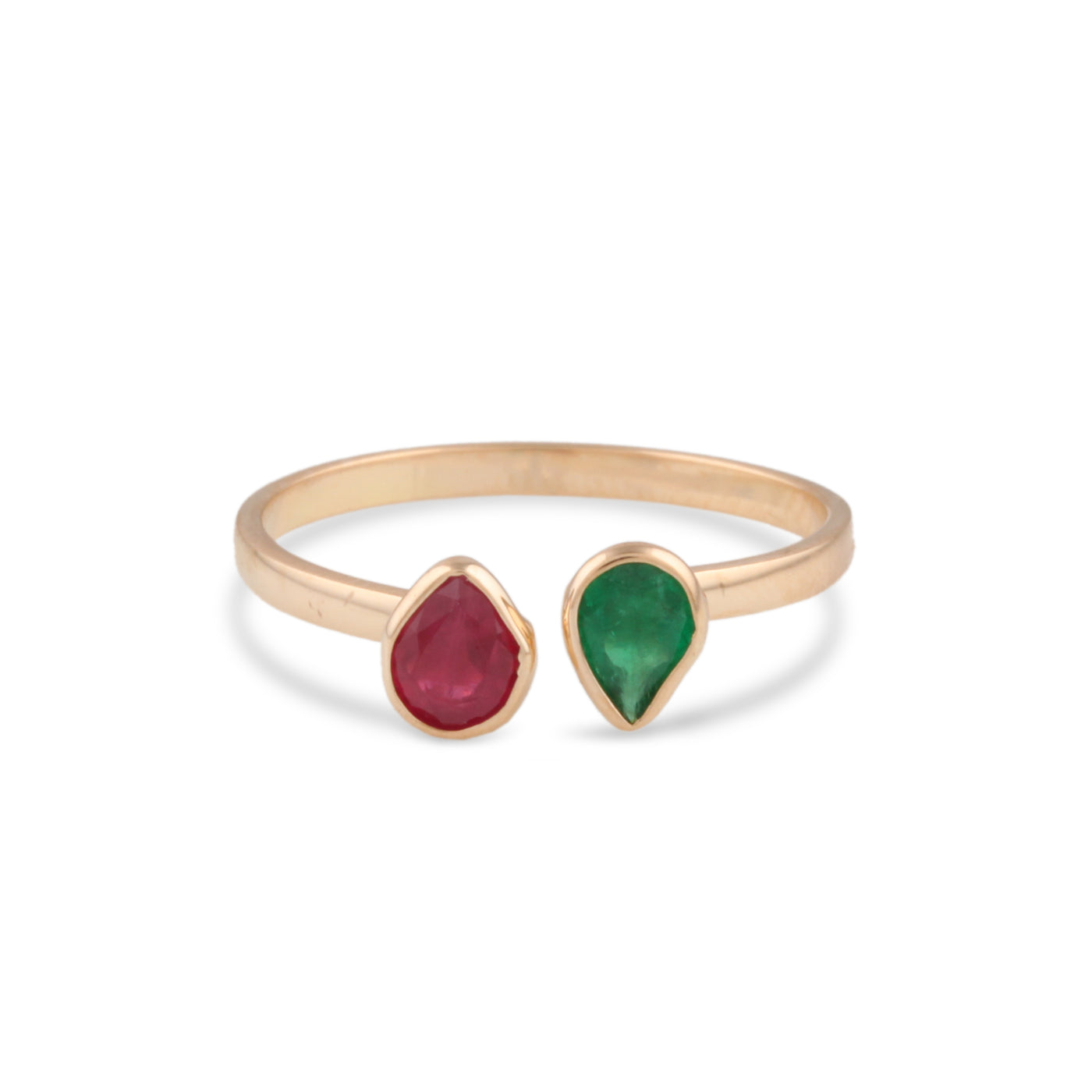 Emerald & Ruby Pear Shape Ring In 18K Yellow Gold