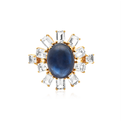 Blue Sapphire And White Topaz Rings In 18K Yellow Gold