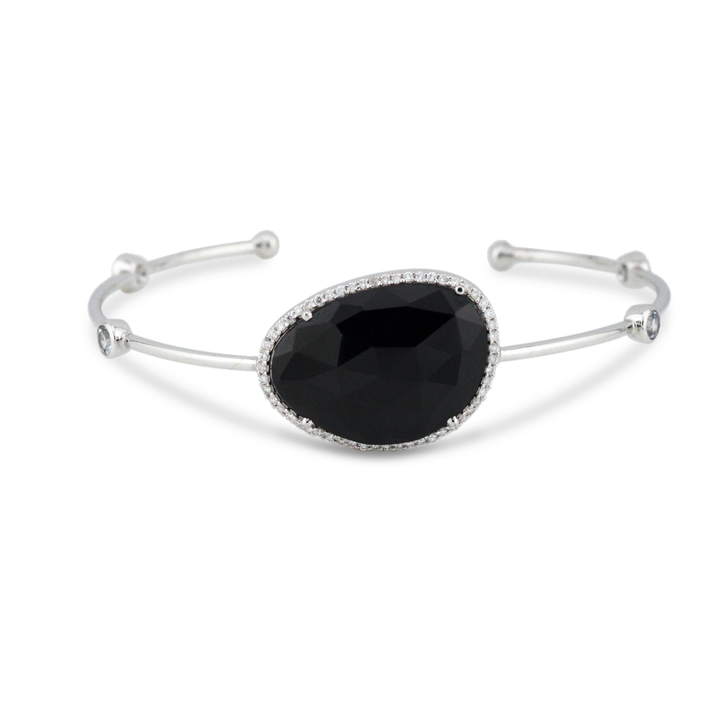 Black Spinnel Unshape, White Sapphire & Diamond Bangle In 18K White Gold