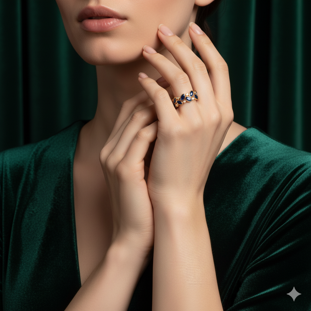 Mosaico Blue Sapphire And Diamond Ring In 18k Yellow Gold | Tresor Collection