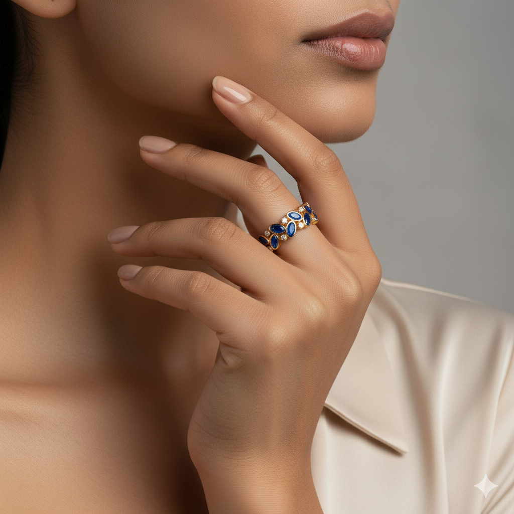 Mosaico Blue Sapphire And Diamond Ring In 18k Yellow Gold | Tresor Collection