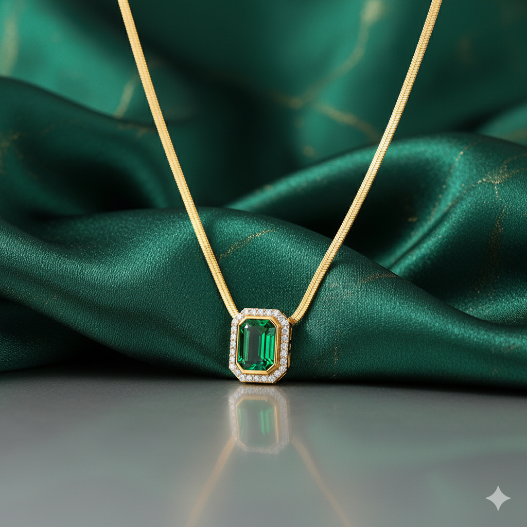 18K Gold Emerald Necklace – Modern Minimalist Fine Jewelry