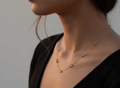 Fin Multicolor Stone Necklace In 18K Yellow Gold | Tresor Collection
