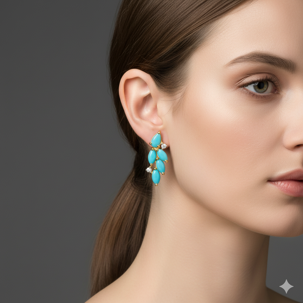 Dazzle Turquoise And Diamond Earring In 18k Yellow Gold | Tresor Collection