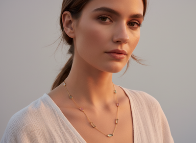 Fin Multicolor Stone Necklace In 18K Yellow Gold | Tresor Collection